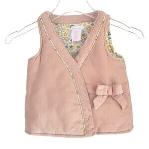 Shabby Chic Pink Corduroy Vest Toddler Girls 3T Floral Lining Bow Cottagecore